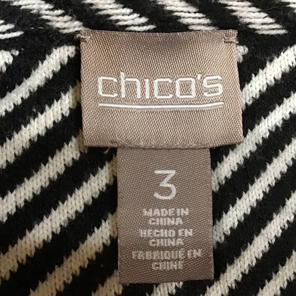 Chico's Black & White Stripe Western Boho Fringe Cardigan sweater 3 XL - Picture 5 of 8